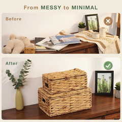 Set of 2 Natural Wicker Baskets with Lids – Stylish Storage Bins