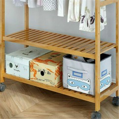 Bamboo Clothes Rail Scarf Cart Hanging Garment Coat Rack w 3 Tier Storage Shelf