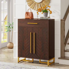 39.4 In. H X 31.5 In. W Cherry 20-Pair Shoe Storage Cabinet with Drawer and Door
