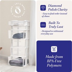Homz Plastic 6 Clear Drawer Medium Home Storage Container Tower, White Frame