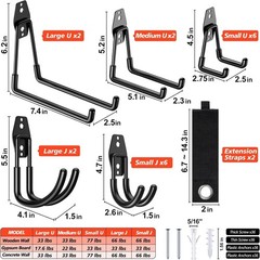 20 Pack Heavy Duty Garage Hooks,Solid Steel Wall Mount Hangers,with Anti-Slip…