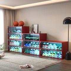 Red Glass Door Shoe Box Shoe Storage Cabinet For Sneakers With RGB LED Light