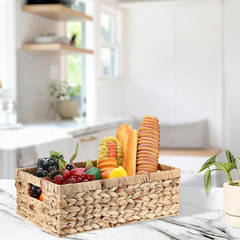 Large Woven Wicker Storage Bins with Handles – Natural Hyacinth Baskets 15×10.2x