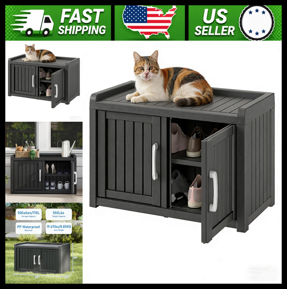 Waterproof UV-Resistant Shoe Storage Cabinet with Adjustable Shelves, Black