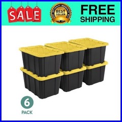 Sterilite 27 Gal Storage Tote Snap-On Lid Black Yellow 6-Pack Fast Ship USA