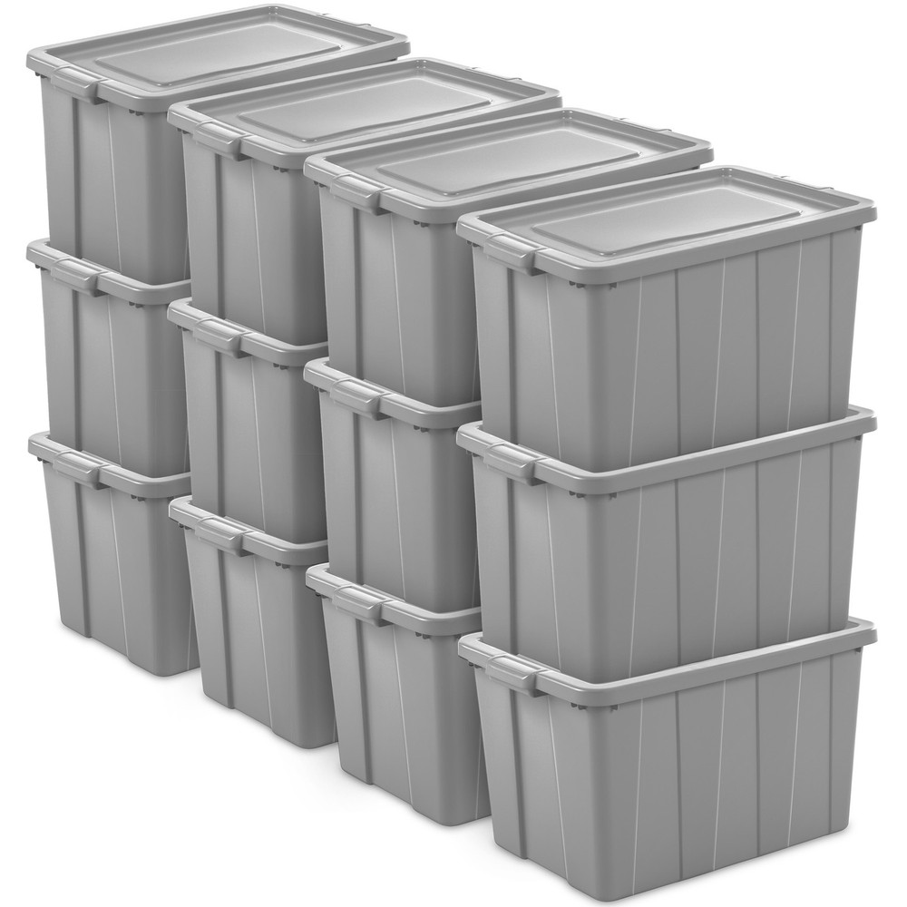 Sterilite Tuff1 30 Gallon Plastic Storage Tote Container Bin with Lid (12 Pack)