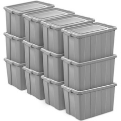 Sterilite Tuff1 30 Gallon Plastic Storage Tote Container Bin with Lid (12 Pack)