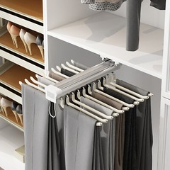 23.2*18.1*3.7in Beige Pull Out Trousers Rack 22 Arms Steel Pull Out Pants Rack
