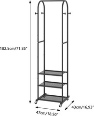 Heavy Duty Clothing Rack with Wheels,Modern Garment Rack with 3 Metal Shelves