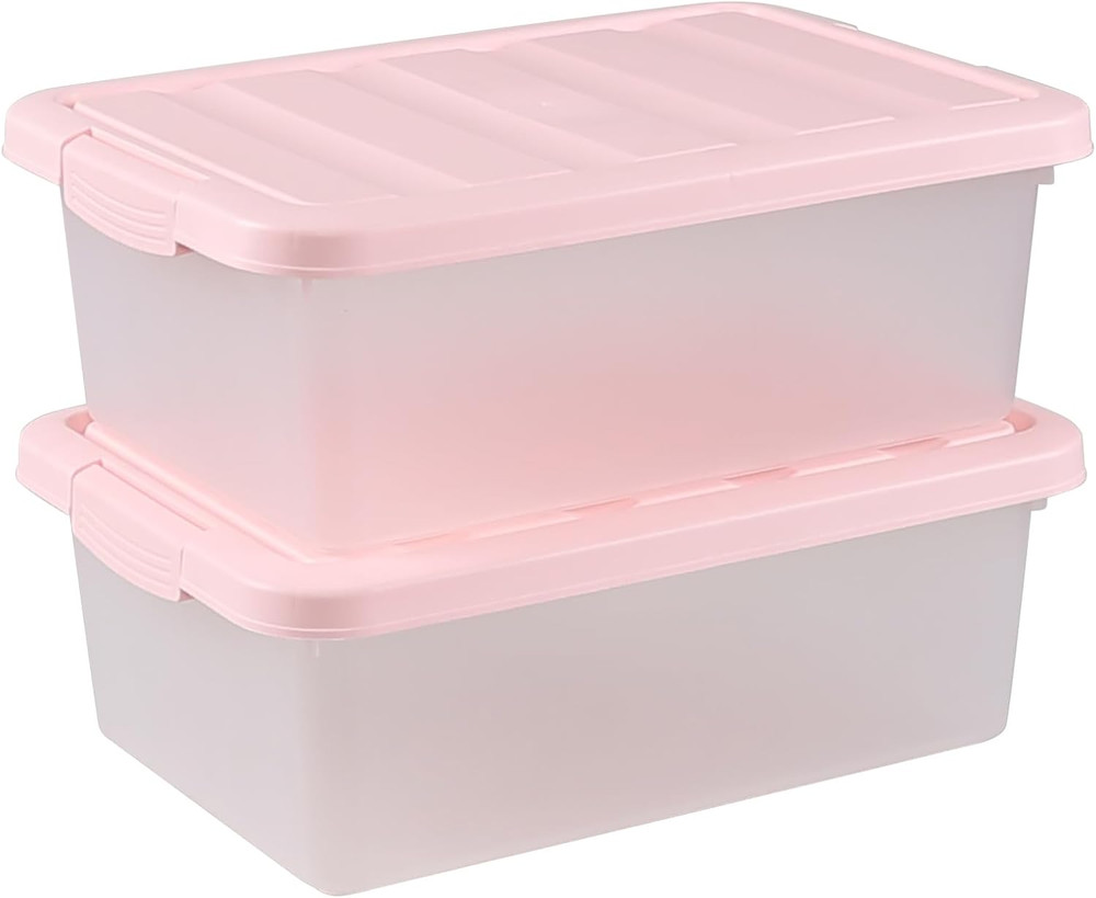 Frosted Clear 14 Quart Storage Bins with Pink Lids – 2 Pack