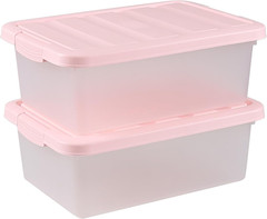 Frosted Clear 14 Quart Storage Bins with Pink Lids – 2 Pack