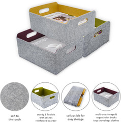 Stylish Collapsible Felt Storage Baskets for Toys, Clothes & Books