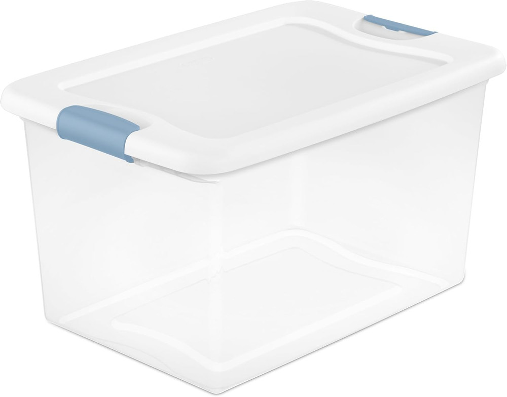 8-Pack 64 Quart Latching Box, Clear Plastic Storage Organizer Bins with White Li