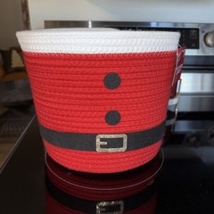 NEW Santa Belt Christmas Holiday Rope Storage Basket w/ handles 11 inches round