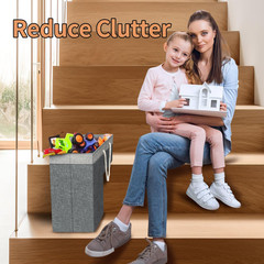 Stair Basket with Handle for Easy Storage – Gray 16″ Step Organizer