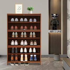 32In Entryway Bamboo Shoe Cabinet 7-Tier Storage w/ 3 Flip-Up Doors