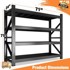 Heavy Duty Garage Shelving – 71&71″W Metal Storage Rack Shelves for Warehouse