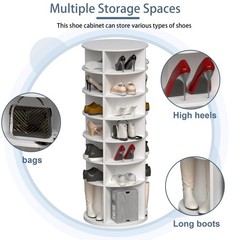 7 Tier Rotating Shoe Rack Tower 360° Revolving Shoe Display Carousel White