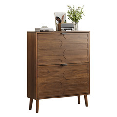 Shoe Cabinet, 31.5″ Walnut, 2 Flip Drawers, Freestanding Storage