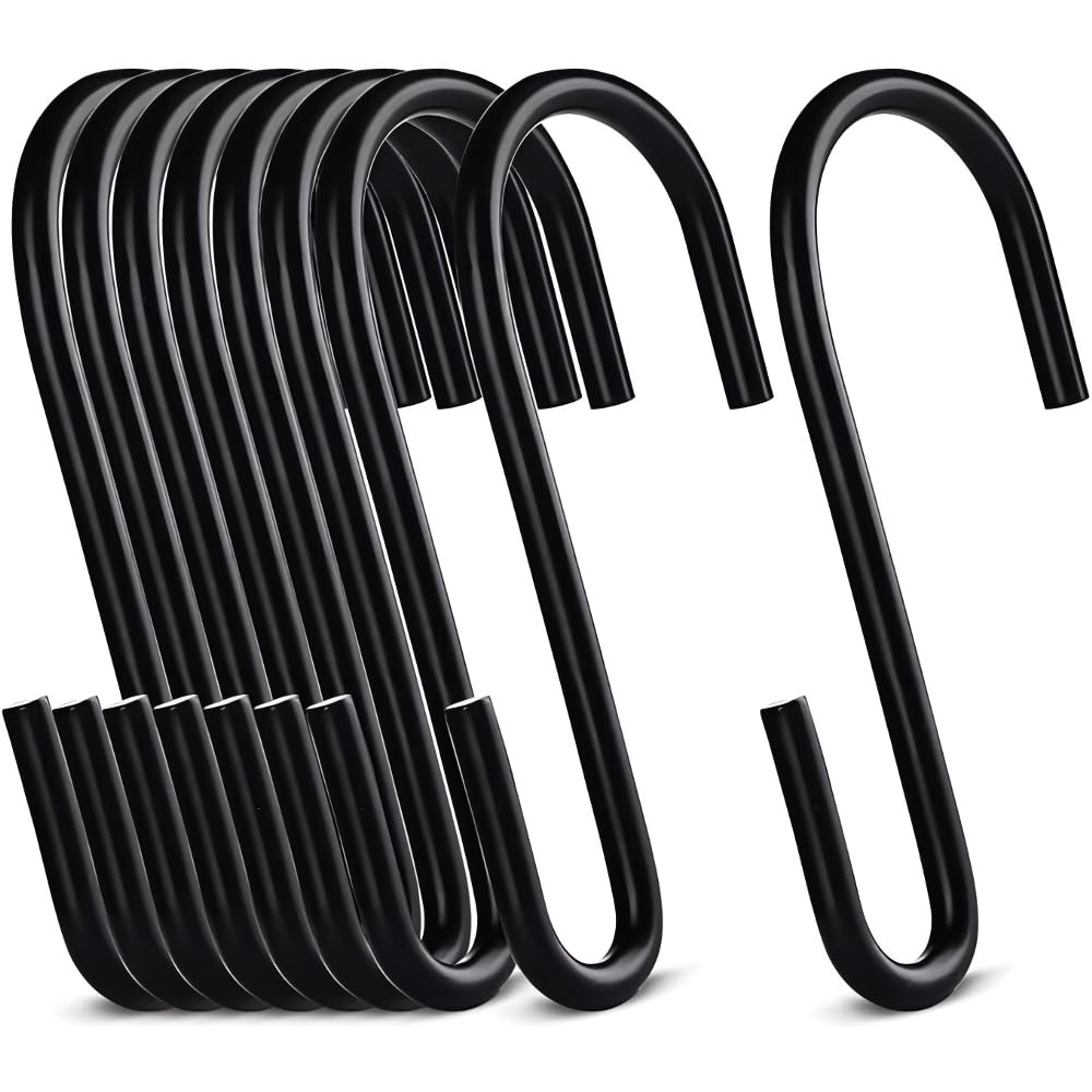 30 PCS 2.4 Inch Black S Hooks Alloy Steel Hanger 0.88 Inch Opening Kitchen
