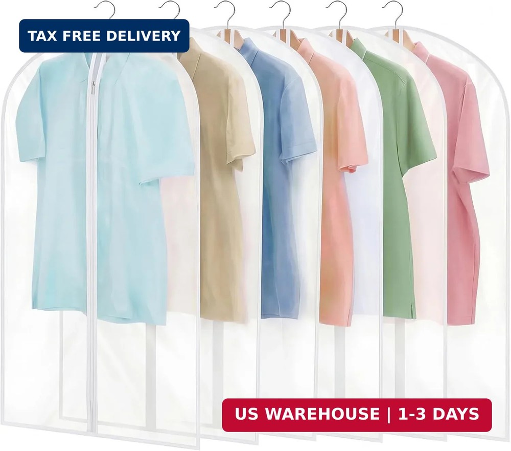 6 Pack Garment Bags 60 * 100cm,40in PEVA Translucent Garment Covers, Suit Storag