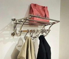 Vintage Wall Mounted Coat Hat Rack with Top Shelf 8 Double Hooks Metal Entryway