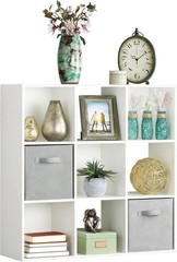 Elegant 9 Cube Storage Organizer – Stackable MDF Bookshelf in White Finish