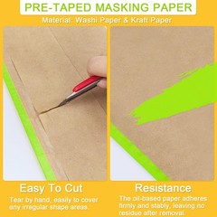 Pre-Taped Masking for Painting,12″ x50Feet Adhesive-Backed Tape and Drape Pai…