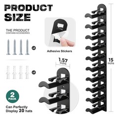 Hat Hook for Wall, 2 Pack Hat Organizer Hold up to 20 Hats,Hat Holder with