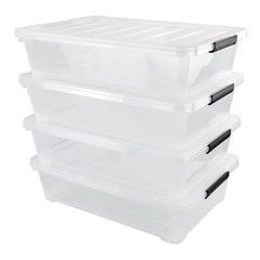 Kekow 4X Under Bed Storage Box w/ Lid & Wheels 40 Qt Plastic Stackable Organizer
