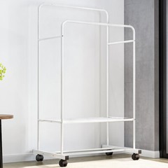 Heavy Metal Double Rail Garment Rack Clothes Storage with 2-Tier Bottom Shelves