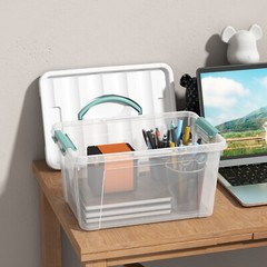 Idotry Stackable Plastic Tote Box Storage Containers Bin 14 Quart, Green Latches