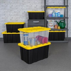 Sterilite 27 Gallon Industrial Stackable Storage Tote Lidded Containers, 12 Pack