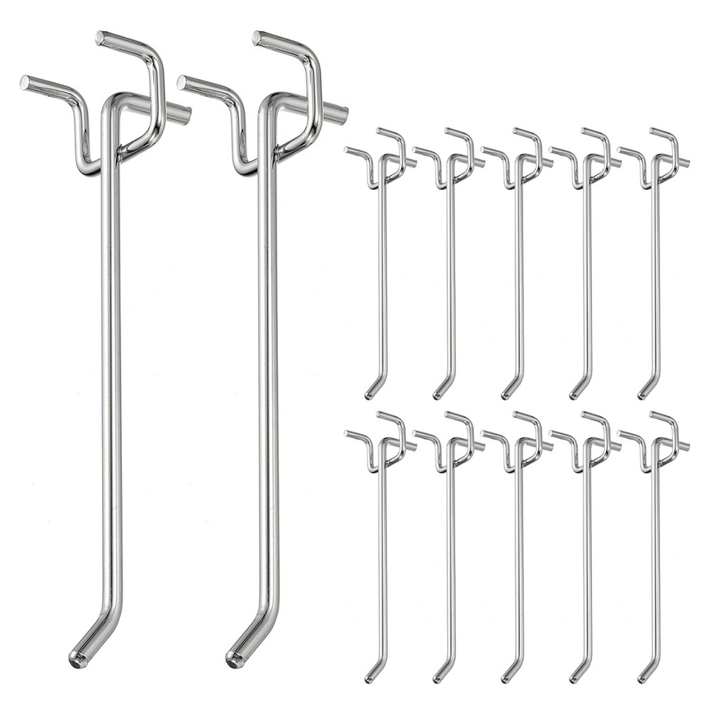 12 Pcs Pegboard Hooks, 5.9″ Peg Board Hooks Kit, Silver Tone (1.2mm)