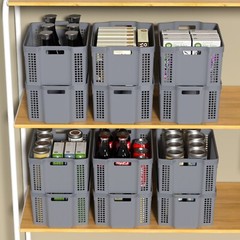 Idotry 12-Pack Large Plastic Weave Storage Basket Stackable Organizer Shelf Gray