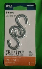 S-Hooks Blue Hawk  7/32 IN x 2 1/8 IN 120 lb Zinc Plated New!  (PACK OF 2)