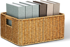 Large Imitation Woven Rattan Storage Basket with Handles for Organizing Toys & M