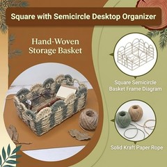 Hand-Woven Storage,Natural Paper Rope Basket,Square with L*W*H:9.1*4.7*3.9Inch