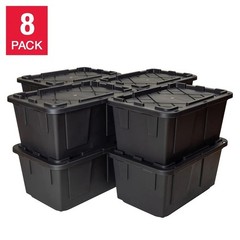 8-Pack, 27 Gallon Plastic Storage Container Bin, Heavy Duty, Lids, Greenmade NEW