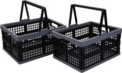 2-Pack Collapsible Plastic Shopping Baskets with Handle – Portable & Stackable