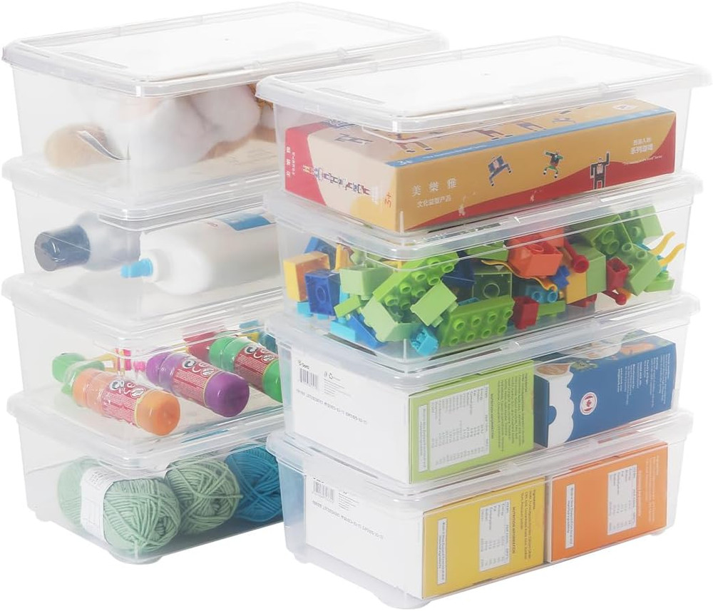 8 Pack Stackable Clear Plastic Storage Bins with Lids for Shoes and More