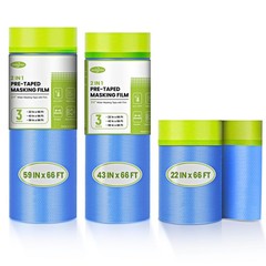Pre-Taped Masking Film for Painting, 59/43/ 22 in * 66 FT, 3-Rolls Painters P…