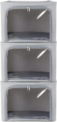 Stackable Storage Bins with Clear Window – 3 Pack Foldable Organizer Set, Grey