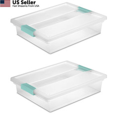 STERILITE 19638606 Large Clip Box, Clear with Blue 2 Pack, Large,