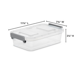 2 Pack 2.7QT Small Latching Storage Bins Clear Organizer Containers Gray Lid