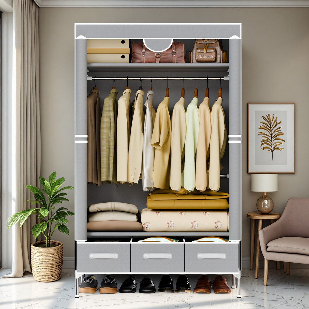Portable Closet Wardrobe Clothes Rack Storage Organizer Shelf Stand w/ 3 Drawers