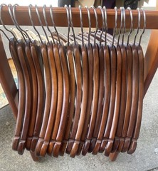 Wooden Suit Hanger Lot Of 21 Dark Cherry Wood Trouser Rod Swivel Hook