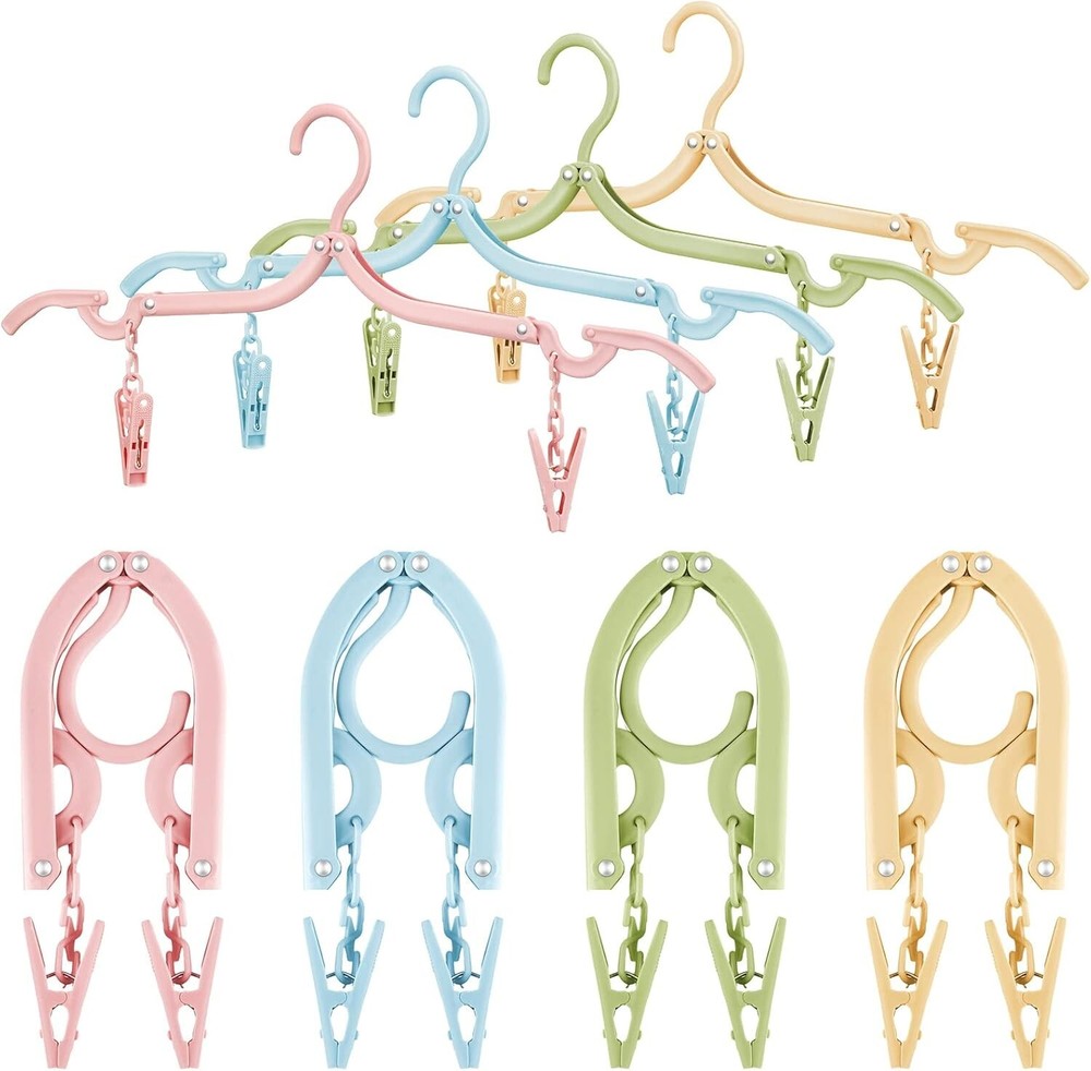 24 Pack Plastic Folding Travel Hangers Durable Slim Stylish Adjustable Clips