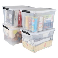 Idotry 50 Qt Stackable Latching Box w/ Lid & Wheels Plastic Containers, 4-Packs