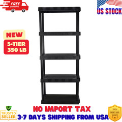 Hyper Tough 5-Tier Black Plastic Shelf Unit, 68.8 H x 30 W x 13.88 D